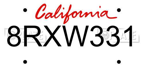 8RXW331 California License Plate