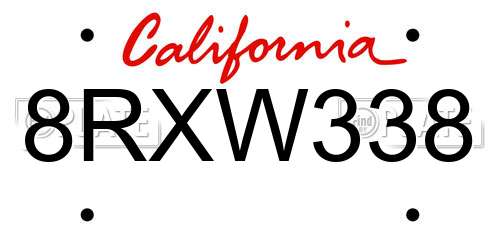 8RXW338 California License Plate
