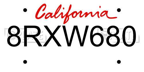 8RXW680 California License Plate