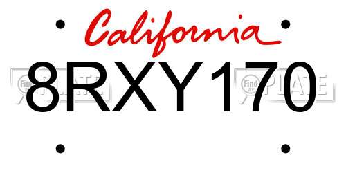 8RXY170 California License Plate
