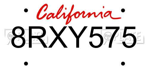 8RXY575 California License Plate