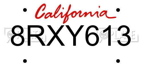 8RXY613 California License Plate