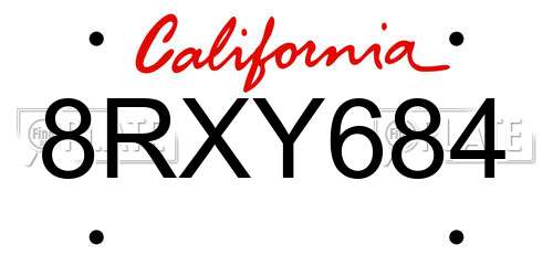 8RXY684 California License Plate