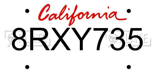 8RXY735 California License Plate