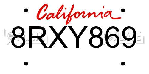 8RXY869 California License Plate