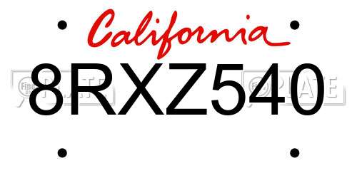 8RXZ540 California License Plate