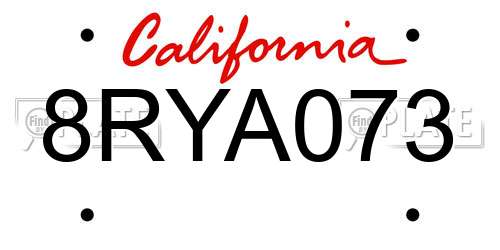 8RYA073 California License Plate