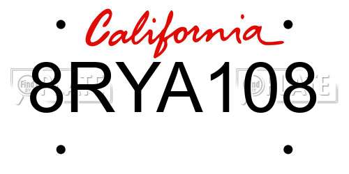 8RYA108 California License Plate