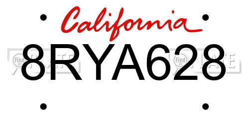 8RYA628 California License Plate