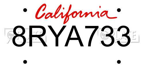 8RYA733 California License Plate