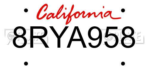 8RYA958 California License Plate