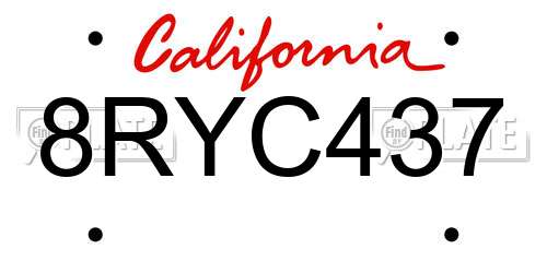 8RYC437 California License Plate