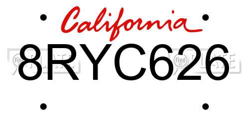 8RYC626 California License Plate