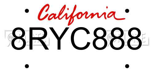 8RYC888 California License Plate