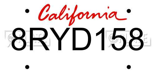 8RYD158 California License Plate