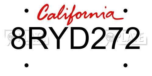 8RYD272 California License Plate