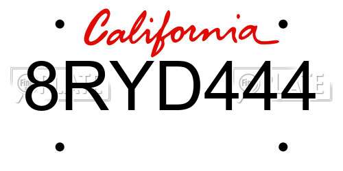 8RYD444 California License Plate