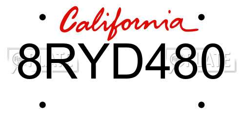 8RYD480 California License Plate