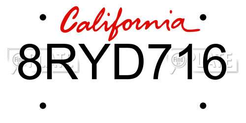 8RYD716 California License Plate