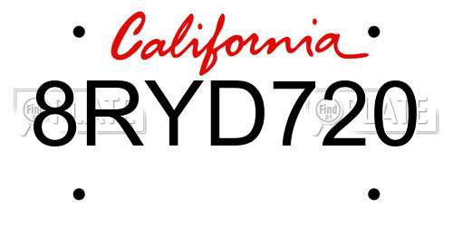 8RYD720 California License Plate
