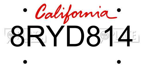 8RYD814 California License Plate