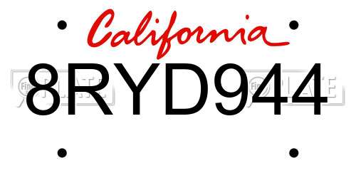 8RYD944 California License Plate