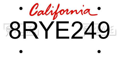 8RYE249 California License Plate