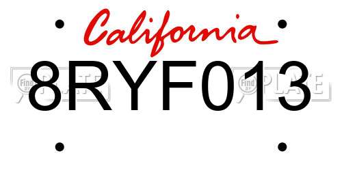 8RYF013 California License Plate