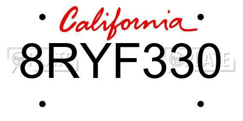 8RYF330 California License Plate