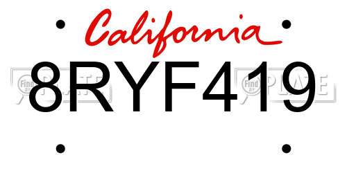 8RYF419 California License Plate