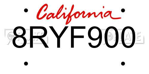 8RYF900 California License Plate