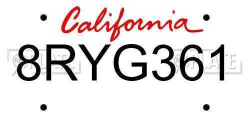 8RYG361 California License Plate