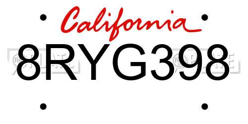 8RYG398 California License Plate