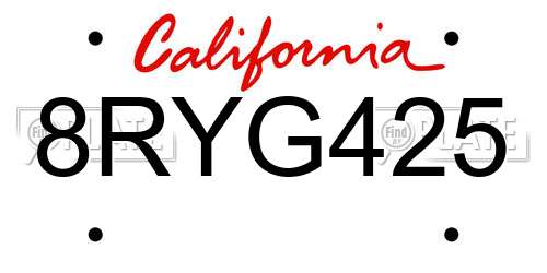 8RYG425 California License Plate