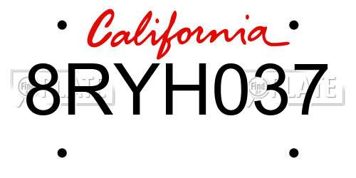 8RYH037 California License Plate