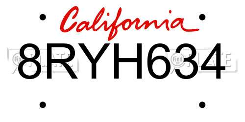 8RYH634 California License Plate