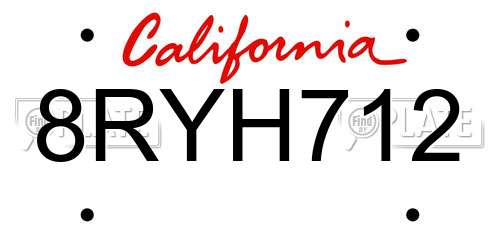 8RYH712 California License Plate