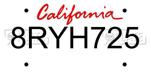 8RYH725 California License Plate