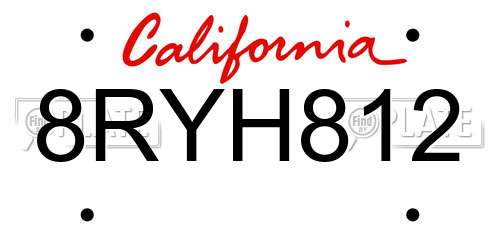 8RYH812 California License Plate