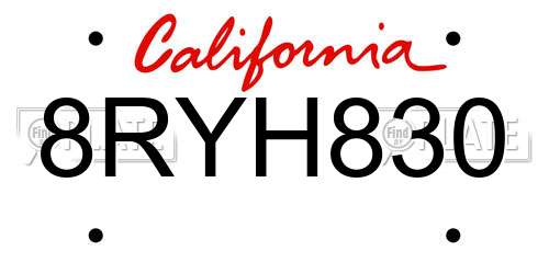 8RYH830 California License Plate