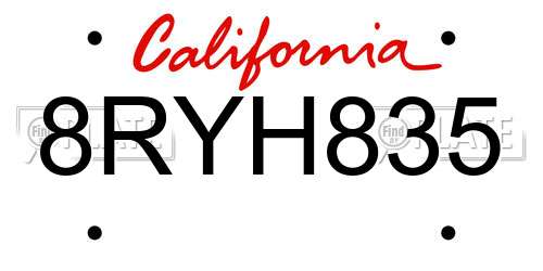 8RYH835 California License Plate