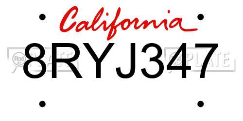 8RYJ347 California License Plate