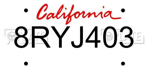 8RYJ403 California License Plate