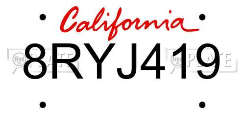 8RYJ419 California License Plate