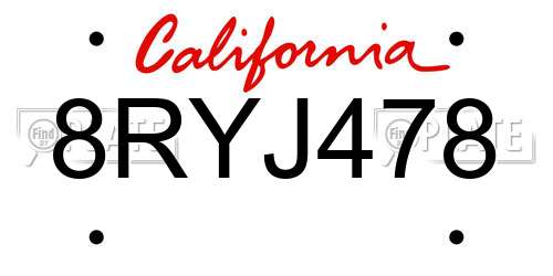 8RYJ478 California License Plate