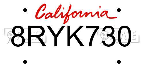 8RYK730 California License Plate