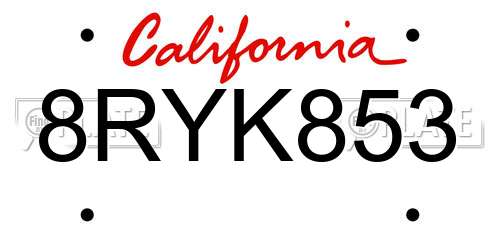 8RYK853 California License Plate