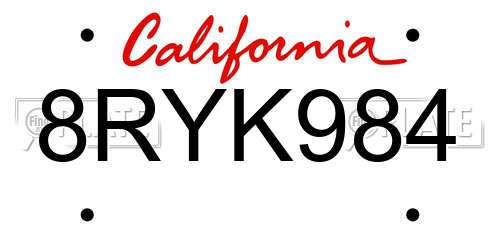 8RYK984 California License Plate