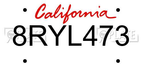 8RYL473 California License Plate
