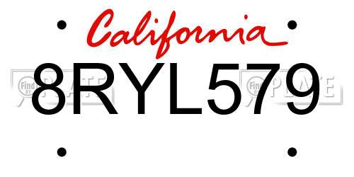 8RYL579 California License Plate